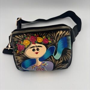 Artistic Floral‎ Black Crossbody Bag
